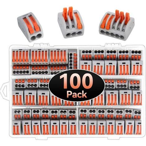 onnecteur de Fil Compact, 100pcs Connecteurs Electrique, Bornes de Connexion Automatique avec 50pcs 3-Trous, 40pcs 2-Trous,10pcs 5-Trous (1/4)