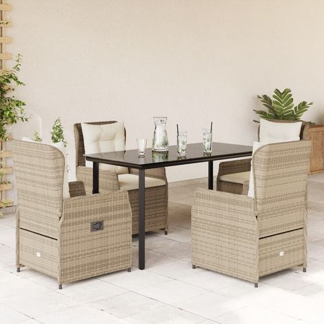 5-tlg. Garten-Essgruppe mit Kissen Beige Poly Rattan (1/5)