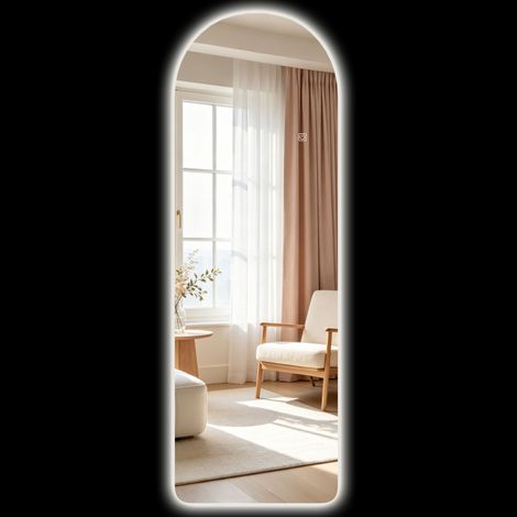 CYBERLUX-Miroir mural arqué avec éclairage LED réglable et commande tactile, verre trempé, 40 x 3 x 120 cm (1/5)
