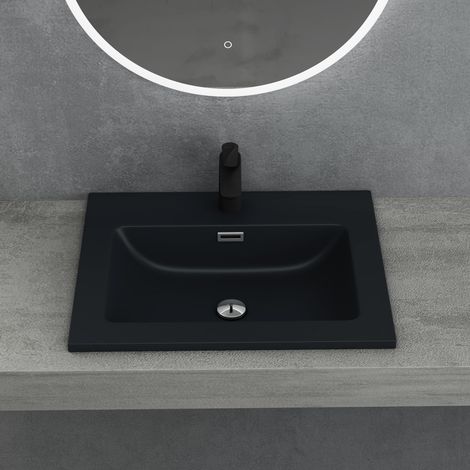 doporro Lavabo da Incasso, Lavabo Sottopiano 60x48x12cm, Lavandino Bagno da Minerale Fuso Colossum02-1000, Antracite Opaco