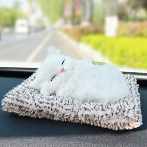 Peluche Chat Miauleur Mignon – Décoration au Charbon de Bambou Absorbant les Odeurs pour Voiture, Bureau ou Chambre – Chat Blanc Dormant – Chat Blanc Dormant