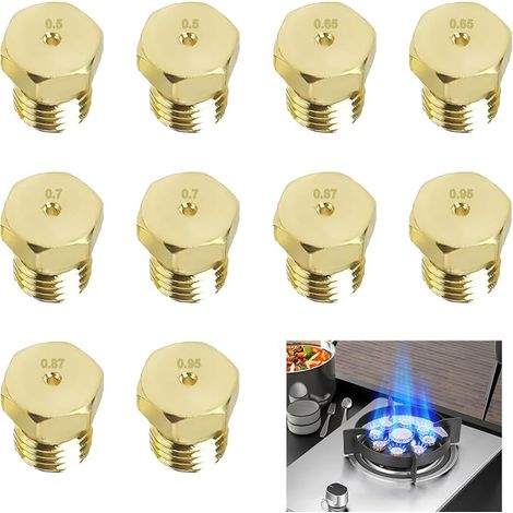 Universal Butane Gas Nozzle LPG Conversion Set, Nozzle Conversion Injectors for LPG Cookers and Hobs, 0.5 0.65 0.7 0.87 0.95 mm (1/5)