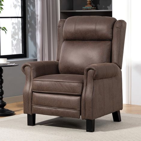 HOMCOM Sillón Relax Reclinable Manual hasta 155º Apertura Push con Reposapiés Respaldo Alto Acolchado Grueso Marrón (1/5)
