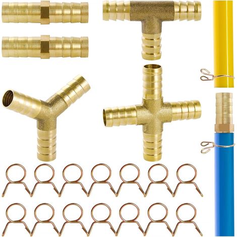Set mit 5 Reparaturverbindern 6/8/10/12/14 mm, 3-Wege-T-Verbinder für Kraftstoff, Luft, Wasser, Gas, Öl – Messingausführung – 2/3/4-Wege 10 mm (1/5)