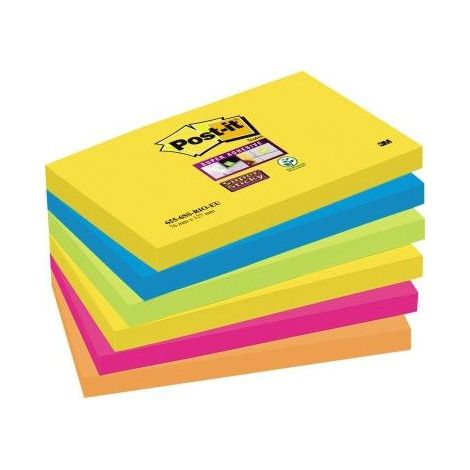POST-IT Haftnotiz Post-it® Super Sticky Notes Carnival Collection 127 x 76 mm (B x H) ultragelbparadiseblau limonengrün powerpink vitalorange 90 Bl./Block 6 Block/Pack. (1/5)