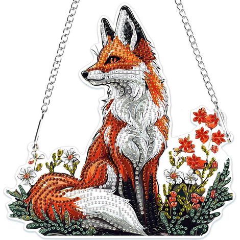 5D Fuchs Diamond Painting Anhänger mit Kette für Fenster und Wand