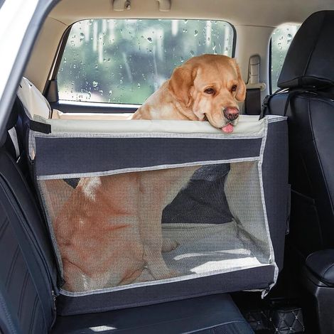 Siège Auto Chien Extra Stable, Niche Voiture pour Petits et Moyens Chiens, Banquette Avant et Arrière avec Ceinture de Sécurité, Protecteur de Siège Imperméable pour Véhicule, Gris (1/5)