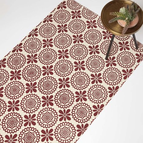 HOMESCAPES Cassia Red Cotton Geometric Rug 120 x 170 cm