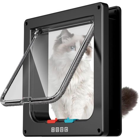 BEBUSINGOTO Puerta grande para gatos interior, puerta exterior para gatos, 4 modos de bloqueo, adecuada para ventana y pared (negra), 28,5 x 24,5 x 5,5 cm. (1/3)