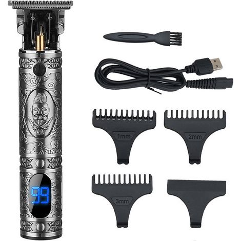 Tondeuse Cheveux Hommes,Tondeuse Barbe Electriques Professionnelle, Sans Fil Tondeuse à Cheveux Rasoir Barbe Tondeuse Kit, Écran à LED, Rechargeable USB, Silencieuse pour Usage Domestique(Gris)