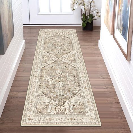 Tapis Couloir 80x240cm Style Bohème Vintage Fausse Laine Antitache Lavable Machine Entrée Cuisine Buanderie (1/4)