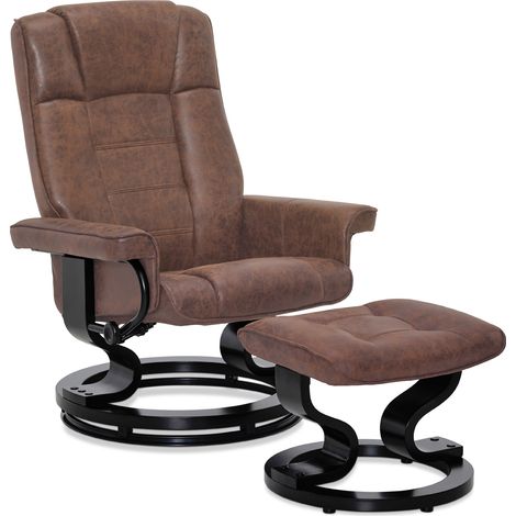 M MCombo Relaxsessel mit Hocker, 360° Drehbarer Fernsehsessel mit Liegefunktion, bis 120 Kg Belastbarer TV-Sessel, Moderner Ruhesessel für Wohnzimmer, 9019 (Braun-Mikrofaser)