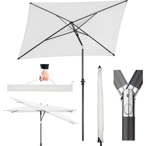 Sekey Sonnenschirm 210 x 140 cm Balkonschirm Rechteckig Gartenschirm mit Schutzhülle, Terrassenschirm mit Sonnenschutz UV50+, Creme (1/5)