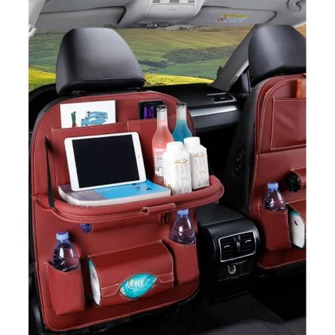 royaluxe - Rangement arrière de protection en cuir, organisateur de dossier de siège de voiture et support universel - rouge vinéconomiser de l'espace (1/3)