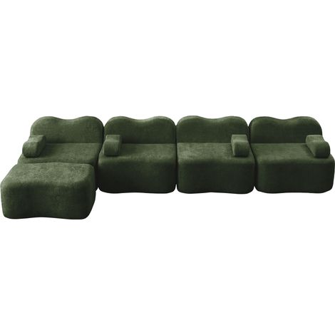 Modulares Ecksofa 4-Sitzer Ohne Rahmen, Wellenform, Samt, Grün (1/5)