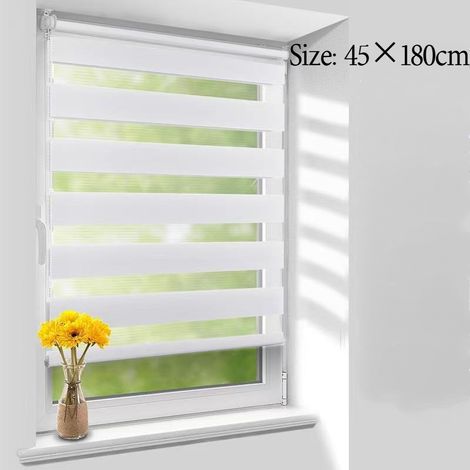 Store enrouleur semi-occultant imperméable et transparent, adapté au jour comme à la nuit, blanc - 45 cm de large x 180 cm de haut. (1/5)