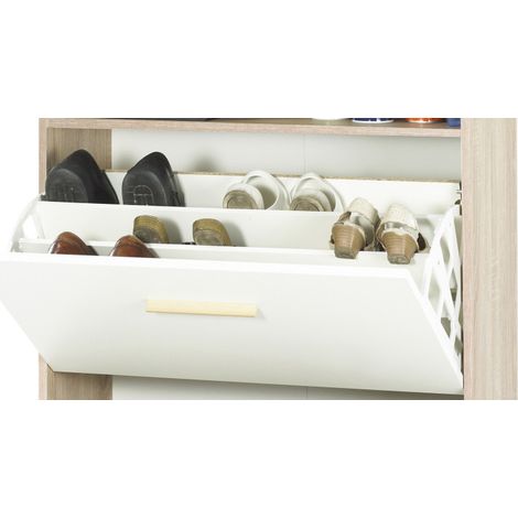 Meuble à Chaussures Chêne 2 Abattants Blancs 1 Rideau 75,2 x 143,1 x 30,6 cm - Coloris Rideau: Rideau Chêne (1/4)