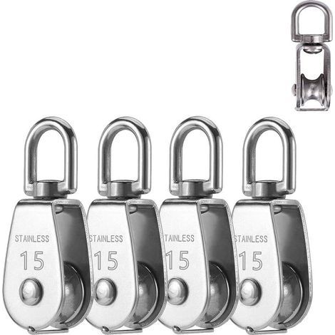 4 Pièces Poulies à Bloc Unique, Poulie en Acier Inoxydable M15 Poulie Pivotante Directionnelle Poulie de Traction Poulie Filet de Pêche Charge 35 kg (1/5)