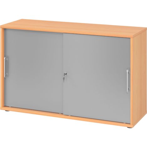 bümö Schiebetürenschrank office - 2 Ordnerhöhen Buche/Silber (1/5)
