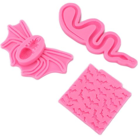 Lot de 3 moules en silicone pour Halloween : serpent, araignée, chauve-souris, 3D. Moules à gâteaux antiadhésifs, durables et pratiques, parfaits pour la pâtisserie maison. (1/5)