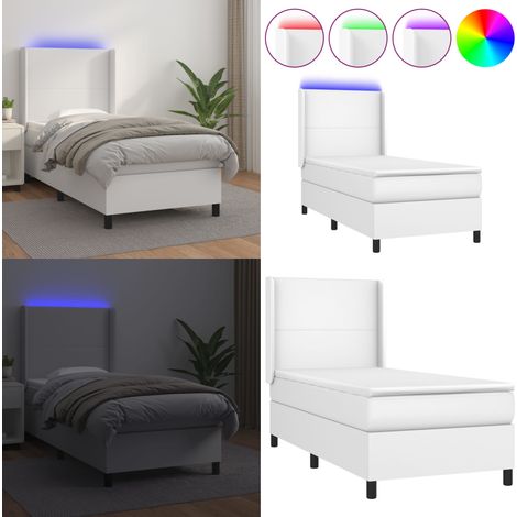 Sommier à lattes de lit matelas LED Blanc 100x200 cm Similicuir - Lit Plateforme - Lit Capitonné - Lit Design - Lit Moderne - Lit Double - Home & Living