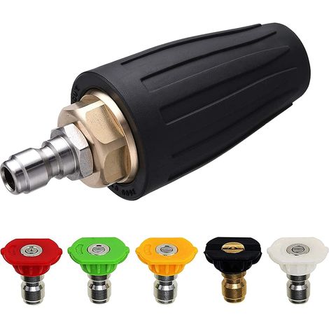 Pistola de agua a alta presión con boquilla y cabezal pulverizador alimentados por la red eléctrica, cabezal pulverizador giratorio Turbo Lotus de 1/4" de conexión rápida. (1/5)