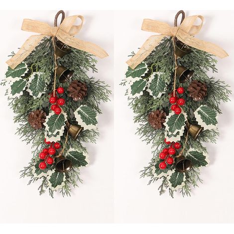 ghirlande natalizie per la porta d'ingresso, ghirlanda natalizia per la porta - ornamenti natalizi a forma di campana, ghirlande invernali a goccia, decorazione a fiocco con grappolo di bacche rosse, 