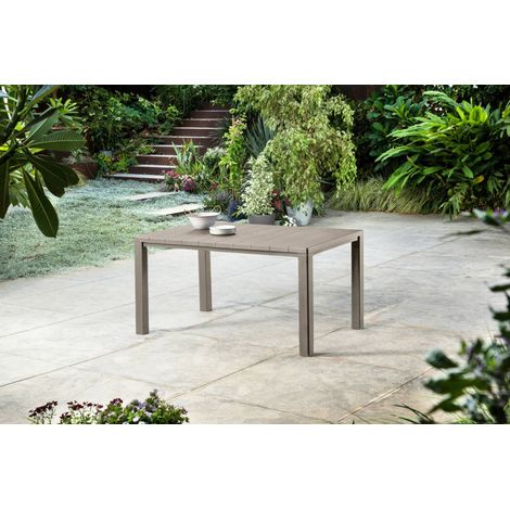 Dmora - Mesa de jardín Quiliano, Base de picnic, Mesa de comedor de jardín, Banco multiusos para exterior, 147x90 h75 cm, Tórtola (1/5)