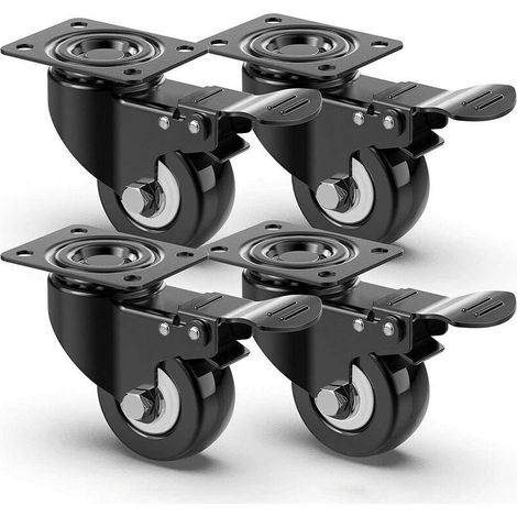 4 geräuscharme Lenkrollen 50 mm, Möbelrollen mit Bremse, Schwerlastrollen, Tragfähigkeit 400 kg, Palettenmöbel-Transportrollen (schwarz) (1/2)