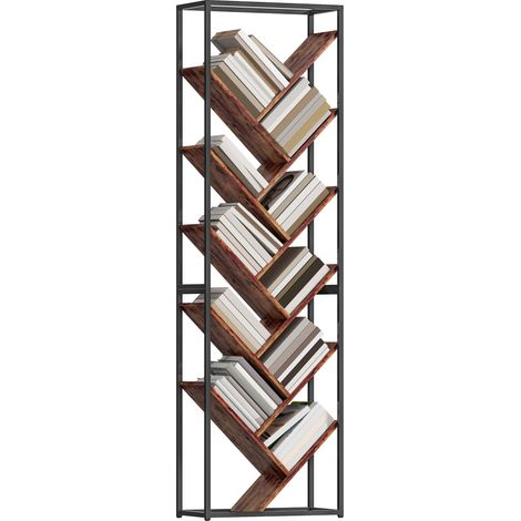 HOMCOM 10 Tier Tree Bookshelf Industrial Tall Bookcase Rustic Brown Black