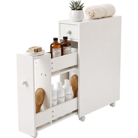 Carrello portaoggetti da bagno bianco con cassetto estraibile (1/5)