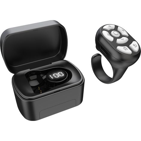 Anillo de control remoto multifuncional 2 en 1 para smartphone con Bluetooth, compatible con iPhone, iPad y Android (negro). (1/5)