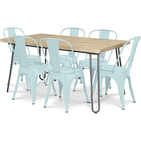Pack Dining Table - Industrial Design 150cm + Pack of 6 Dining Chairs - Industrial Design - Hairpin Stylix Pale green (1/4)