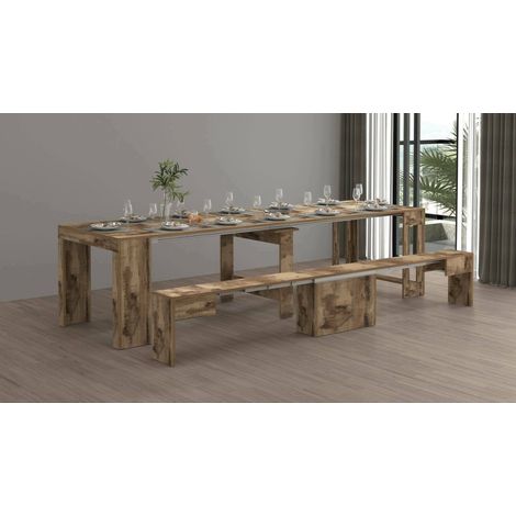 Dmora - Conjunto de mesa y sillas Crispin, Composición multiusos, Conjunto con consola y 1 banco extensible, 100% Made in Italy, 66x25h45 cm, Arce, con embalaje reforzado (1/5)