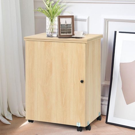 Mesa para máquina de coser mesa de costura plegable mesa multiusos con ruedas nogal claro (1/5)