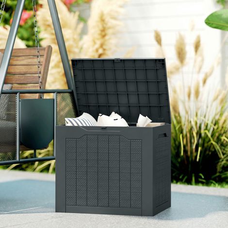 Coffre de rangement extérieur 93L avec poignées encastrées. malle de rangement extérieur étanche 56 x 41 x 50 cm. gris foncé