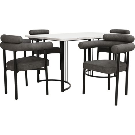 Set de 2 sillas de comedor modernas de tejido efecto ante gris oscuro con reposabrazos (1/5)