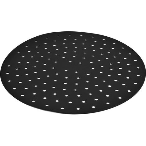 Lot de 2 Tapis de Cuisson Ronds Anti-Dérapants 20cm, Silicone Antiadhésif pour Friteuse, Noir (1/5)