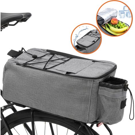 2in1 Fahrrad Gepäckträger Kühltasche grau mit Gurt zum Umhängen - 10 L - Isolier Fahrradtasche 40 x 18 cm reflektierend mit Klettgurt