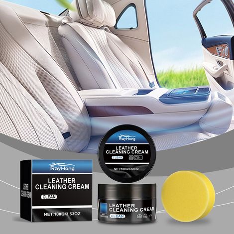 Crème nettoyante pour cuir intérieur de voiture, entretien intérieur, détachant et nettoyant pour cuir - 100 g + éponge (1/5)