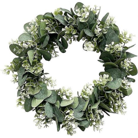 Couronne d'eucalyptus décorative de style champêtre, couronne verte artificielle pour porte d'entrée, vert printanier (1/5)