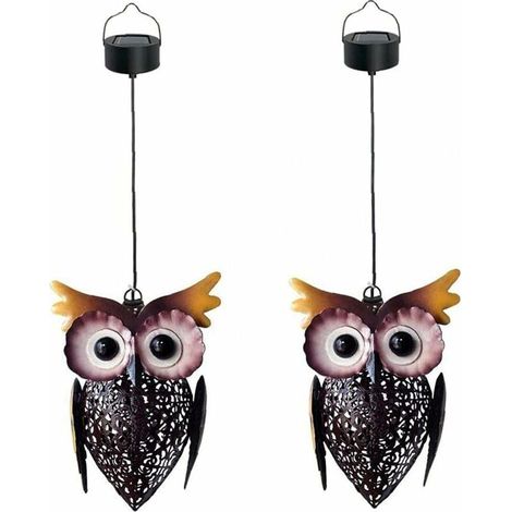 Vtizikl Hibou Lanterne solaire de jardin Lampe animal extérieur fer décoratif suspendu lumière 2PCS, lanterne Hibou solaire (1/4)