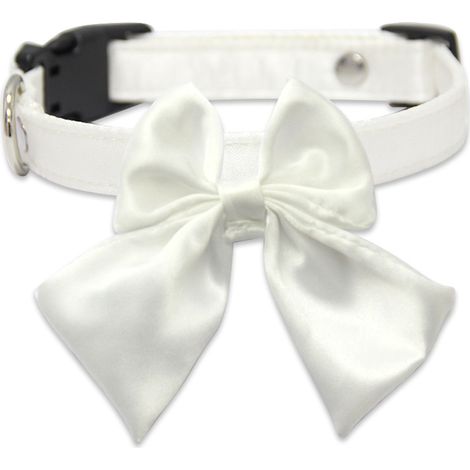 Collier pour chien résistant et ajustable avec nœud papillon, boucle en plastique blanc - M (1/4)