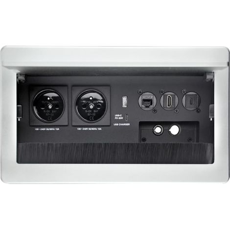 Table de conférence Hub d'alimentation Table de conférence Boîte de connectivité encastrée Prise de Bureau Prise encastrée Bande d'alimentation USB-c 65W (Silver) (1/5)