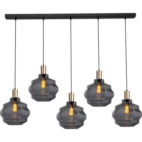 Lampe suspendue 5 lumières - dorée - Porto avec verres à fumée Ball - Ø 30cm - 2711-05-02-130-5-4 (1/3)