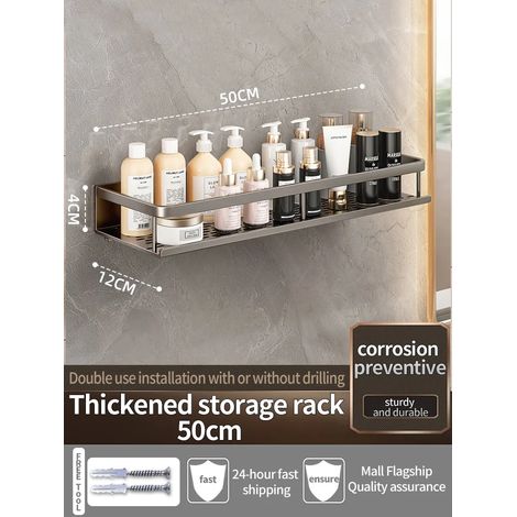 Étagère murale en aluminium (gris, 50 cm) pour salle de bain, porte-shampoing, rangement pour cuisine, étagère murale. (1/5)