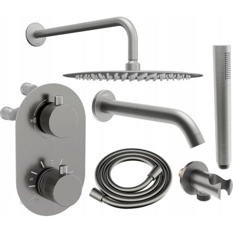 Mexen Kai DR70 conjunto de ba帽era y ducha empotrado con rociador de 30 cm, grafito - 77602DR70301-66 (1/5)