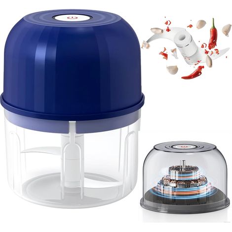Mini-Elektromixer, Neuer Mini-Elektromixer 2025, Dreiflügelmixer, USB-Ladefunktion für Gemüse, Fleisch, Nüsse (Blau)