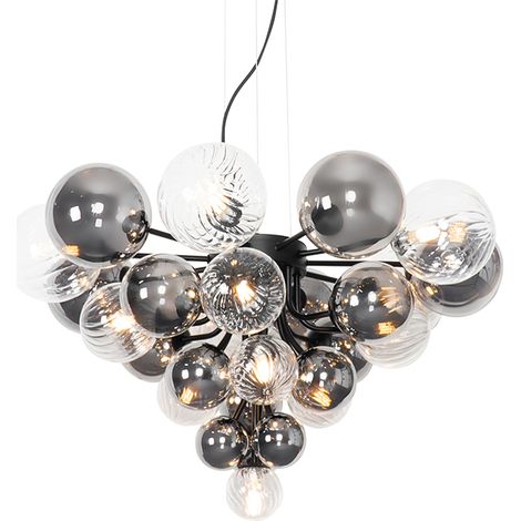 QAZQA Art Déco Lámpara colgante negra humo y cristal transparente 13 luces - Bonnie Vidrio /Acero Redonda Adecuado para LED Max. 13 x 28 Watt