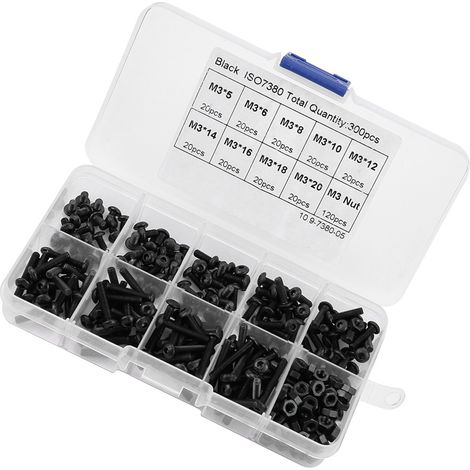300-teiliges Set schwarzer M3-Zylinderkopfschrauben (10,9 mm) mit passenden Muttern (1/5)
